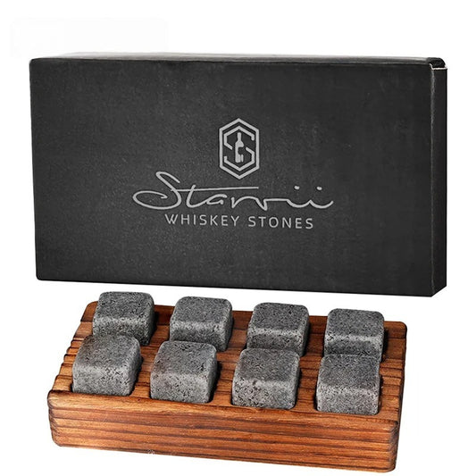 8PCS Natural Granite Whiskey Stones Set with Wooden Tray